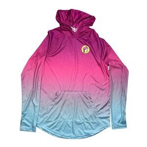 Buc-ees Medium Women Sun Hoodie Shirt Protection Coverup Tie Dye Pink Blue